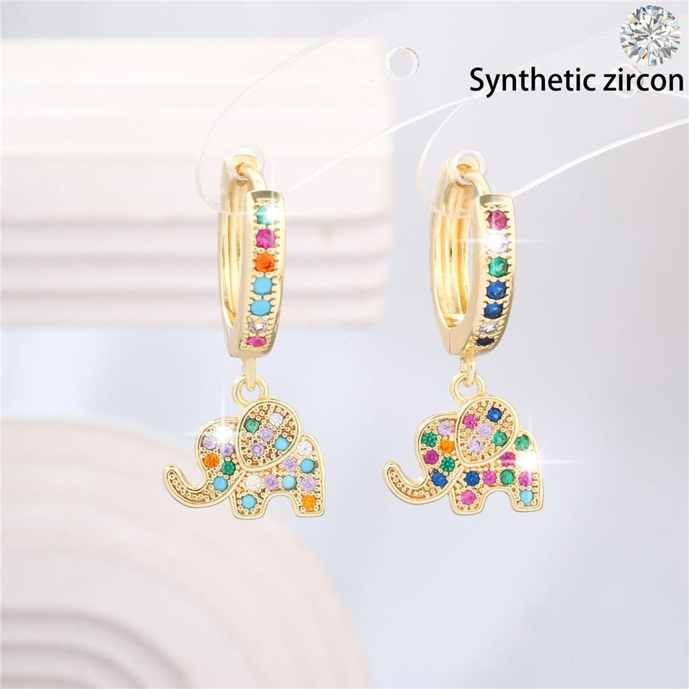 Cute Female Rainbow Zircon Elephant Hoop Earrings Trendy Fashion Gold Color Wedding Jewelry For Women
