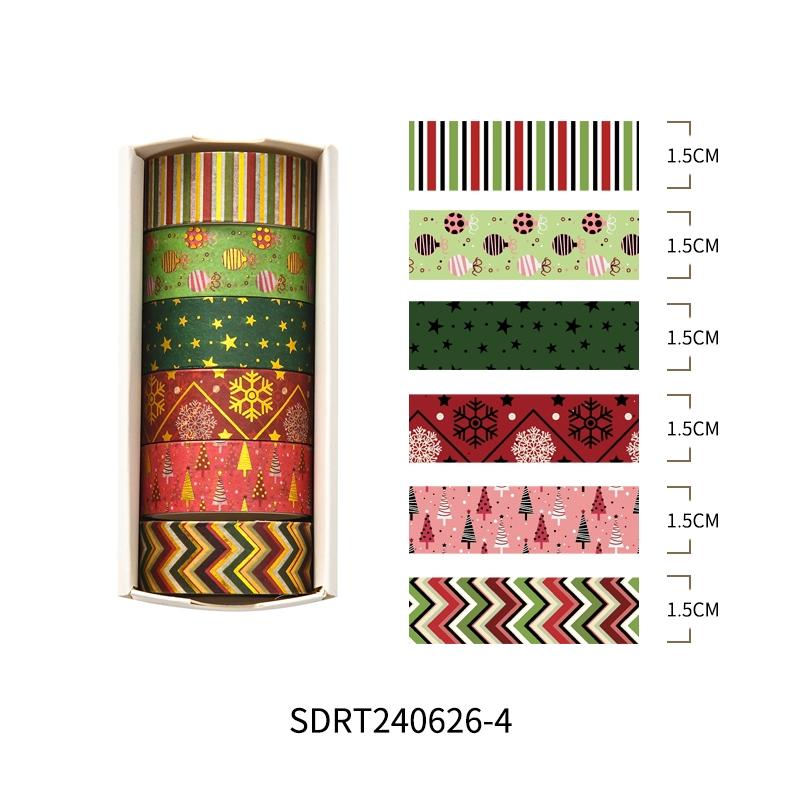 6rolls Merry Christmas Washi Tapes Set Gold Stamping Adhesive Masking Tape Decoration Stickers for Diary Gift Packing A7746
