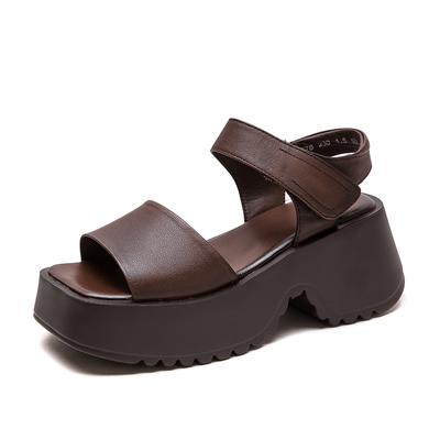 Mode Hohe Marke 7CM Kuh Echtes Leder Sandalen Stiefel Sommer Damen Aushöhlen Pumps Peep Toe Flats Plateau Keil Stiefeletten Mary Jane Schuhe