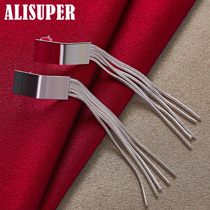 925 Sterling Sølv Lange Dusker Øredobber Smykker