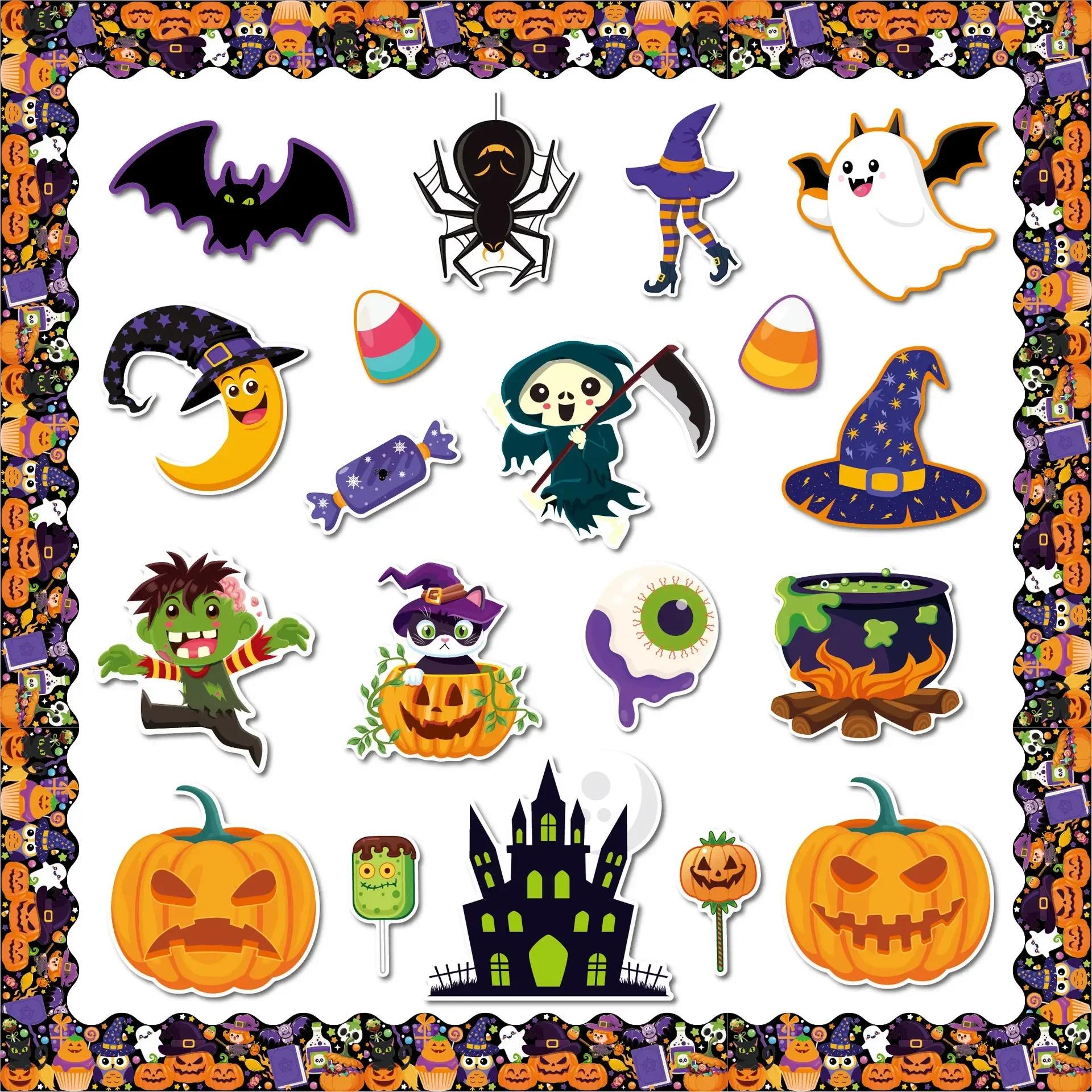 

Наклейки на стену на Хэллоуин Декор комнаты Фон для вечеринки на Хэллоуин Картонный череп Доска объявлений Happy Halloween Украшенная