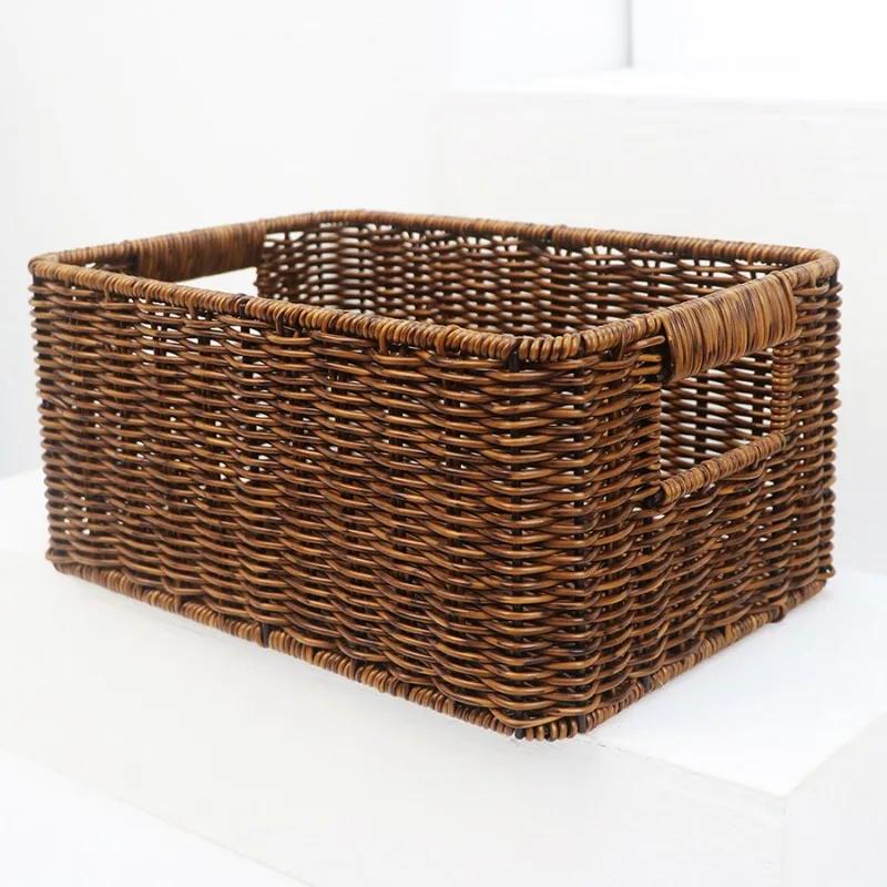 Imitation Rattan Storage Basket Household Large-capacity Clothes Sundries Desktop Snacks Toys Sorting Kitchen Storage Basket