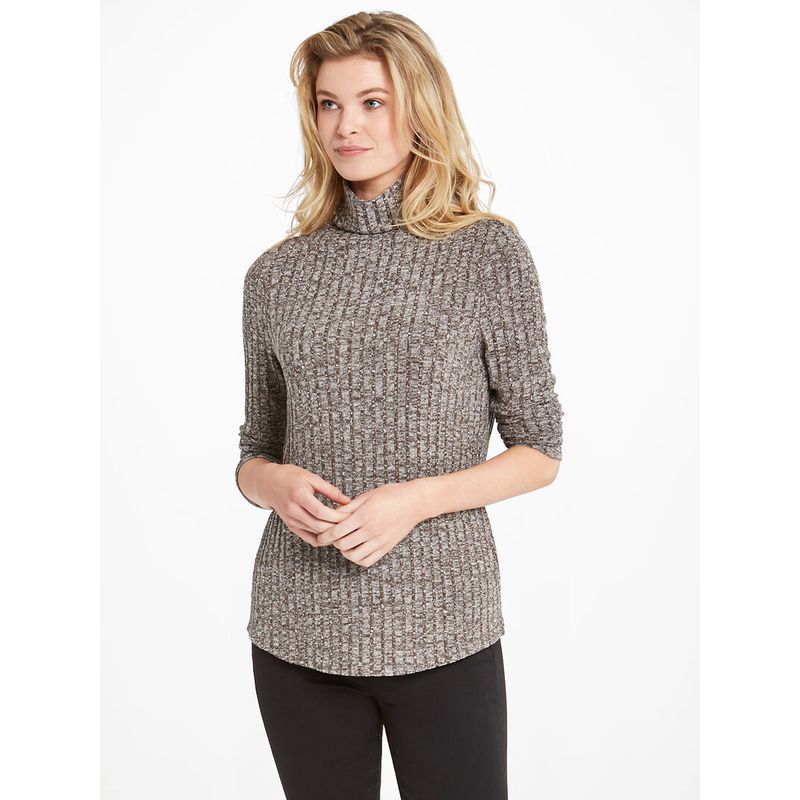 

Cotton Elastic Turtleneck Chubby Girl Base Clothing Easiest for Match Slim Looking T-shirt Flower Brown S