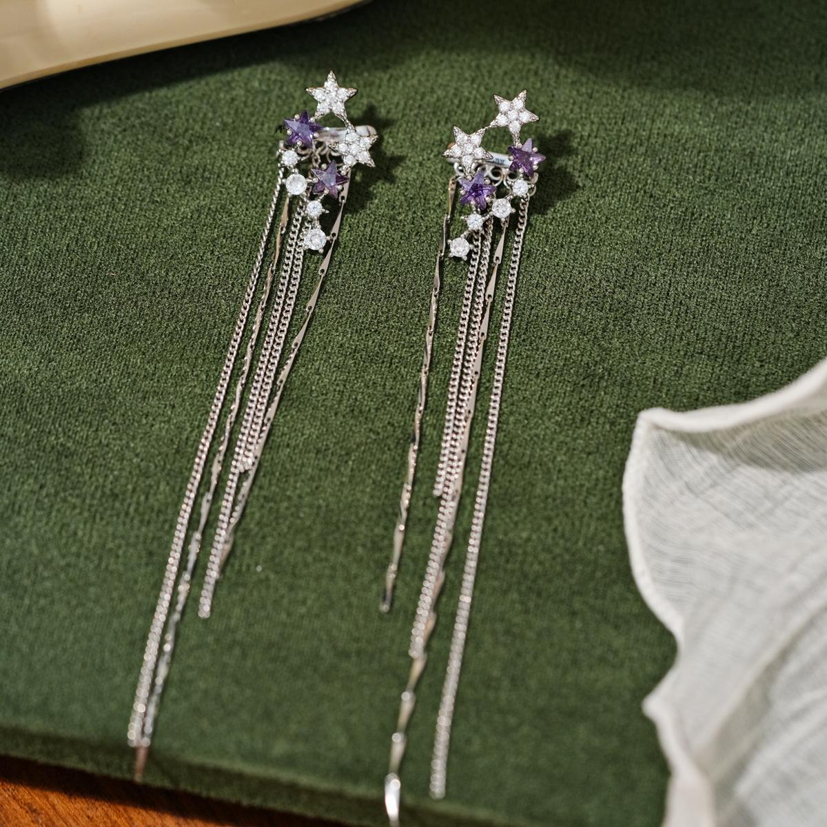 Elegant Zircon Moon Tassel Ear Cuff | No Piercing | Unique Design | High-End Personalized Jewelry