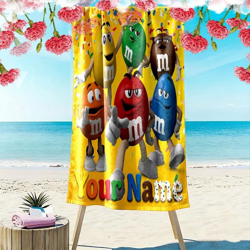 Custom Name M&M's Print Beach Towel, Large Soft Quick Dry Towel for Beach Camping Swimming -HE67