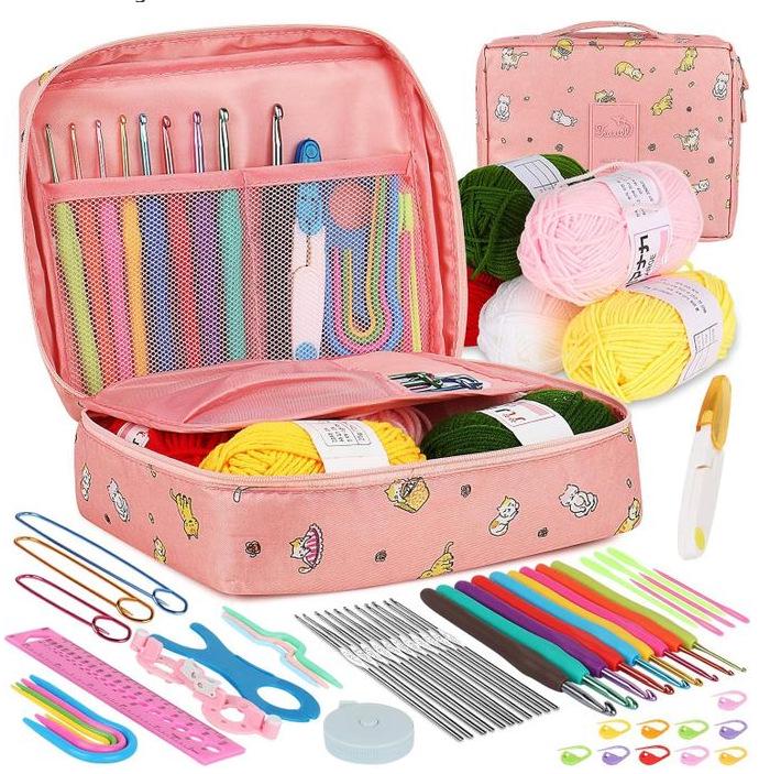 59-Piece Portable Crochet Set for Beginners with Yarn and Tools