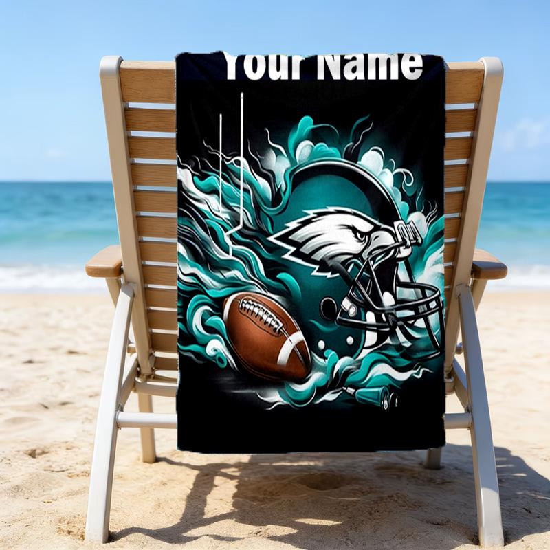 1pc Fashion Cool Eagle Logo2 Beach Towel with Custom Name, Beach/Swimming/Bath/Picnic/Camping Towel, Suitable for Seaside Beaches