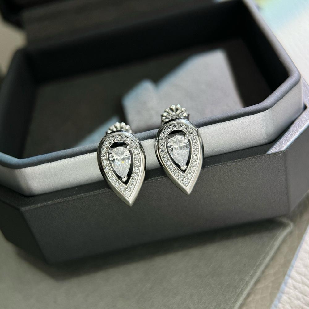 New Vintage 100% Pure 925 Sterling Silver Earrings Pave Aaa Zircon Water Drop Ear Stud For Women Luxury Wedding Jewelry