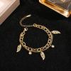 Heavy Industry Chain Gold-plated Stainless Steel Fashion Niche Design Metal Feather Square Geometric Leaf Bracelet