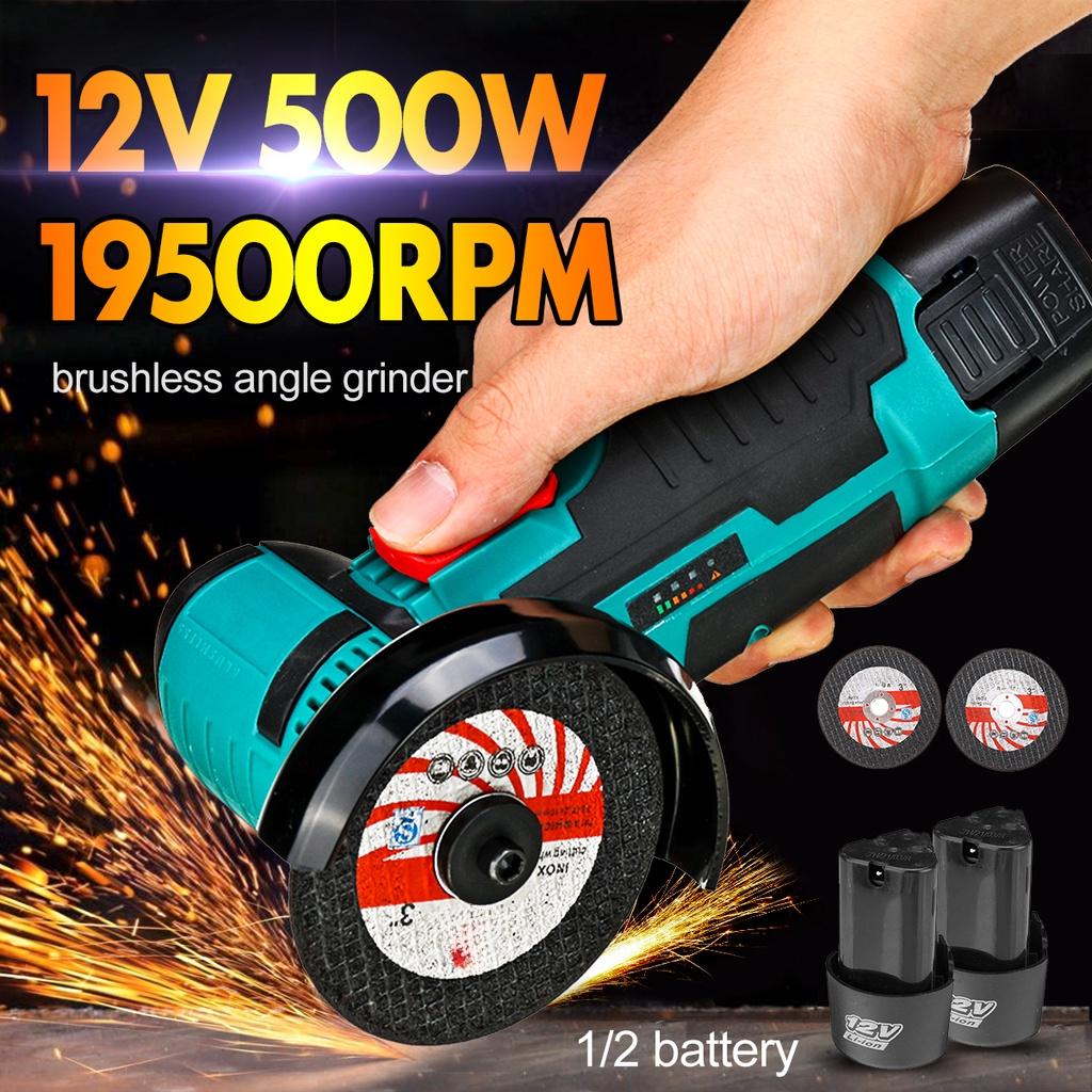12V Mini Angle Grinder Cordless Electric Angle Grinder For Metal Wood With 2pcs Battery Diamond Cutting Wheel