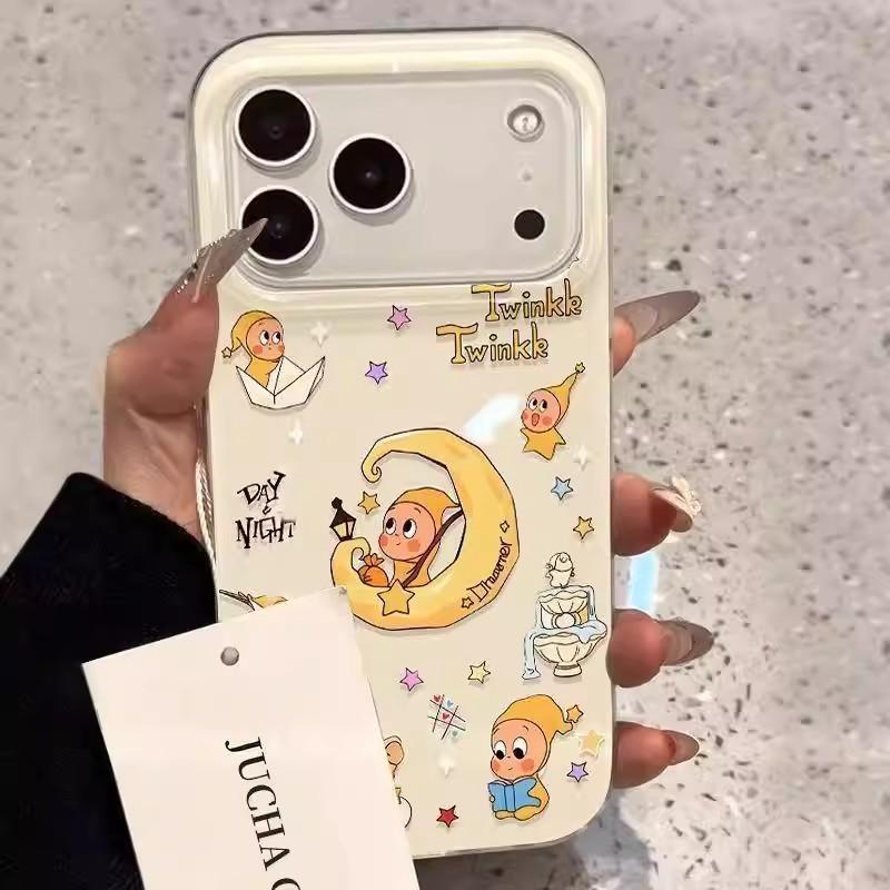 Cartoon Moon Star Human Design Phone Case IPhone 17 Pro Max 16 Series Soft TPU Shockproof Full Cover