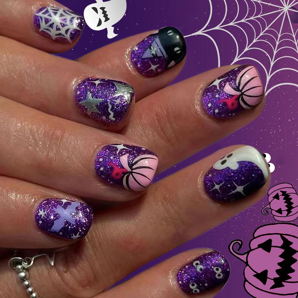 Halloween False Nail Plastic Nail Stickers Featuring Ghostly Bat Pumpkin Designs For Costume Party Beauty Access