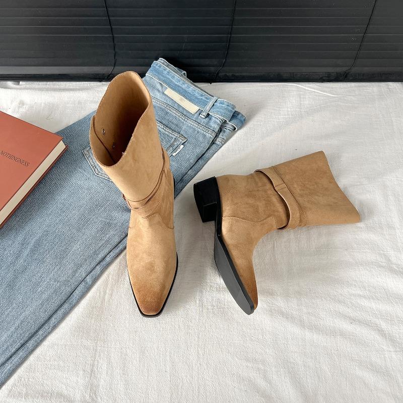 Autumn and winter new retro platform women's versatile casual medium boots comfortable women's shoes thick heel short boots