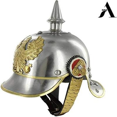 Německá vojenská přilba Pickelhaube, STEEL Imperiální pruský důstojník s hroty WWI, replika přileb z druhé světové války