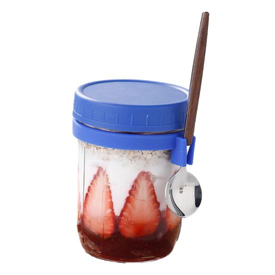 2Pcs Glass Oatmeal Breakfast Cups with Spoon Good Sealing Clear Scale Design Large Diameter Breakfast Bowls