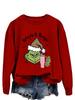 Women's Fashionable Leopard Print Christmas Sweatshirt with Grinchy Hat Design