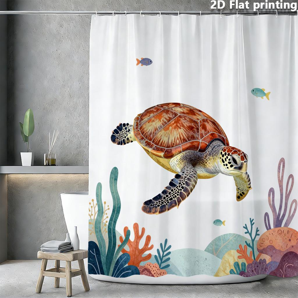 

Sea Turtle Tropical Reef Shower Curtain – Colorful Fish & Coral, 2D Flat Print, Polyester, 70.8 X70.8 Inches W60H190(CM)-1 Pcs