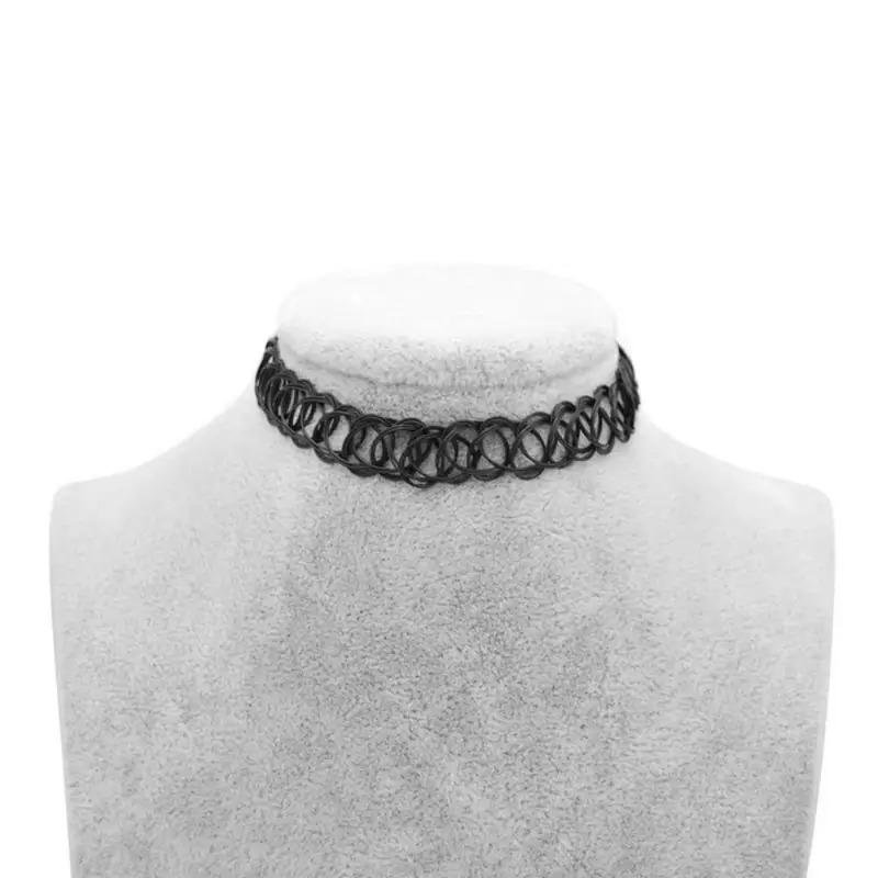 Vintage Elastisk Flätad Fisketråd Choker Gotisk Svart Choker 1st Modehalsband för Punkflicka Kvinnor Gåva