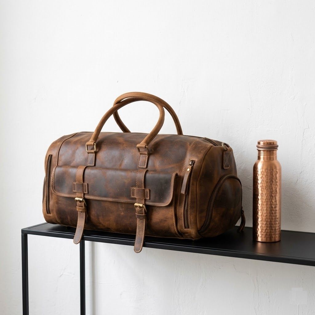 Genuine Leather Travel Duffel Bag Weekend Luggage Buffalo Leather Duffle Bag