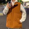 Men Cotton Waistcoat Stand Collar Sleeveless Pockets Quilted Vest Coat Solid Color