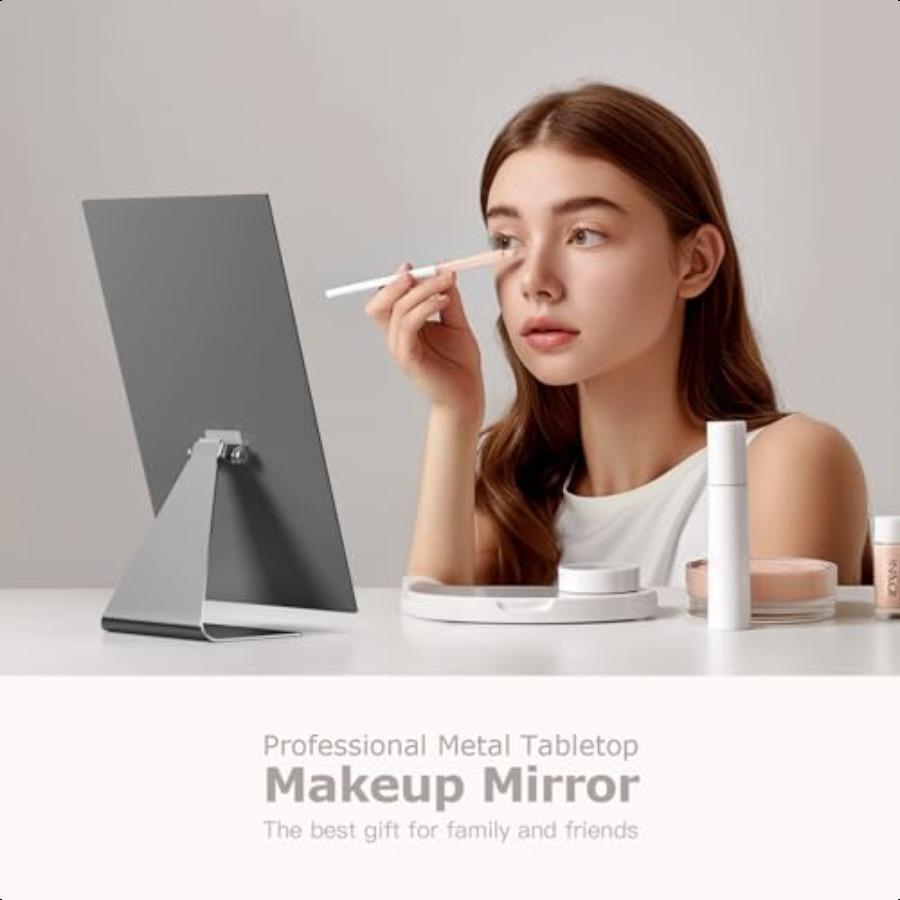 

Прямоугольное зеркало для макияжа 12 дюймов Металлическое настольное зеркало Настольное зеркало с подставкой Зеркало для туалетного столика для столешницы Спальни Ванной комнаты Общежития United States