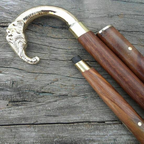 Vintage Brass Handle Victorian Wooden Walking Stick Designer Brown Wood Cane