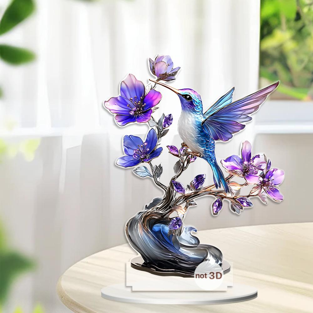 Purple flowers, flowers, birds, home decor, desktop decoration ornaments. Acrylic 2D creative ornament. Gifts for family members