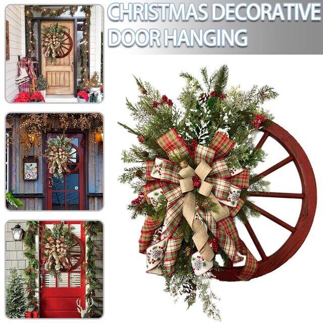 

Венок из красного колеса с лентой, украшение зимнего рождественского венка