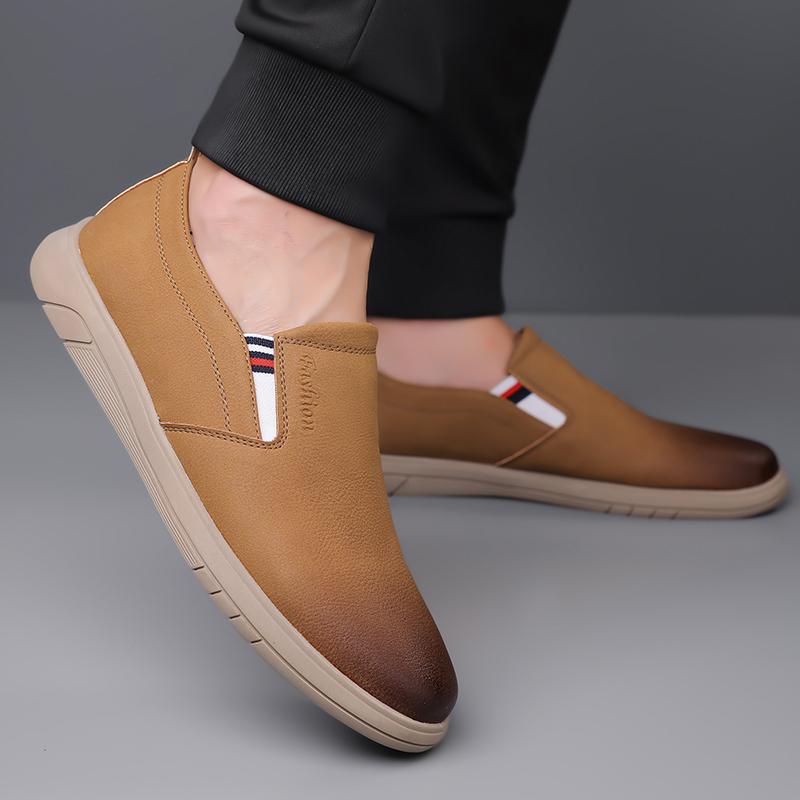 Mens Leather Loafers Non Slip Walking Footwear Comfortable Outdoor Slip On Casual Shoes for Male Work Office Men's Walking Flats