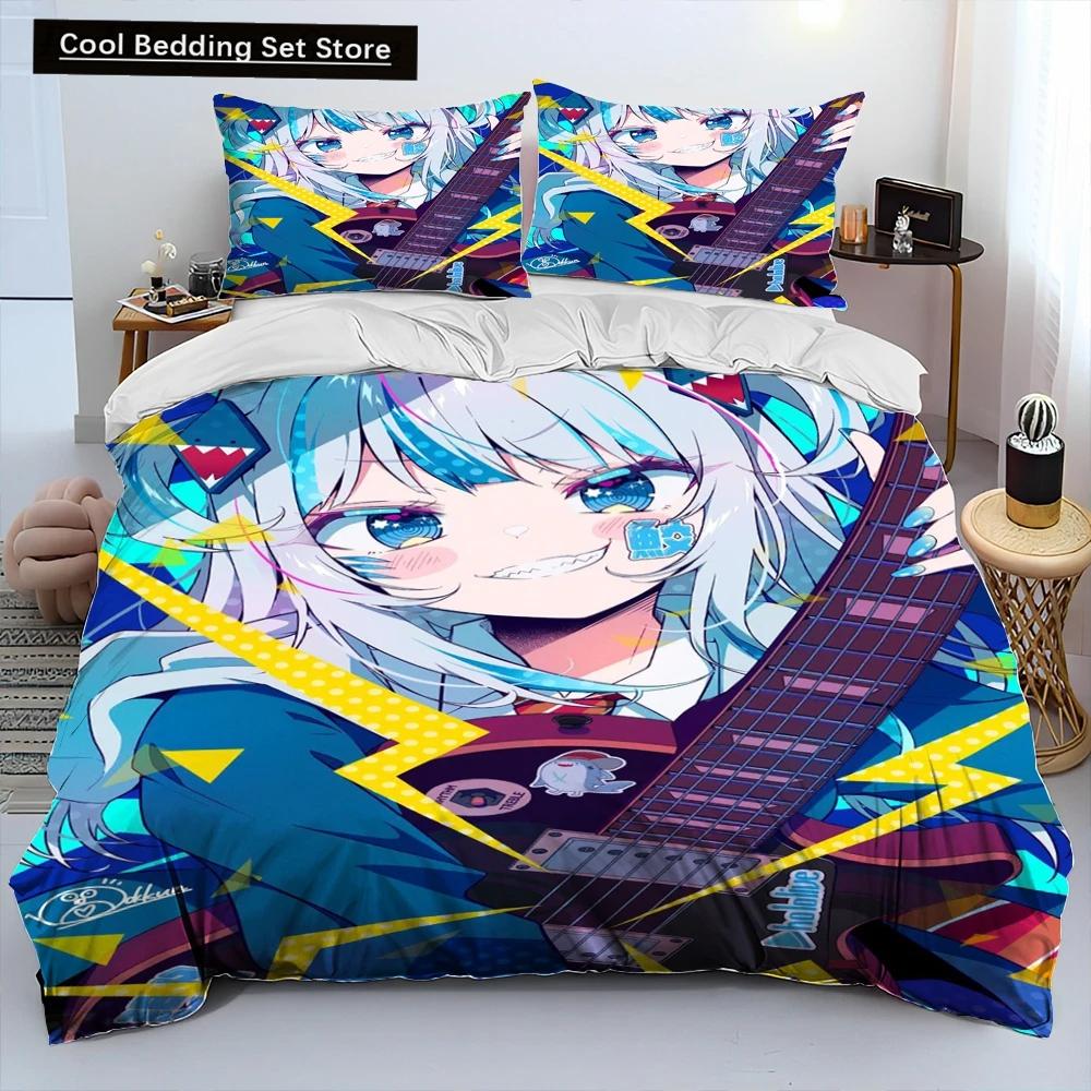 

Милый Gawr Gura Hololive аниме акула одеяло комплект постельного белья, пододеяльник постельный комплект пододеяльник наволочка, комплект постельного белья размера «king-size» EU single(135x200cm)