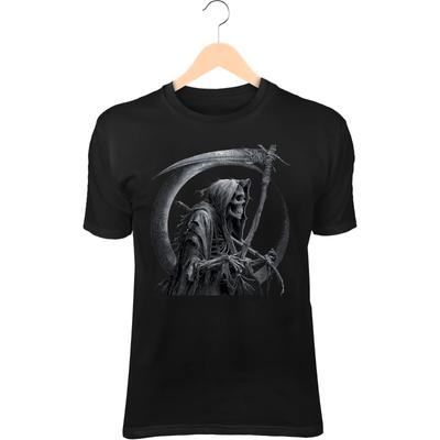 Grim Reaper T-Shirt – Oversized Scythe, Cracked Hood, Moonlit Skull