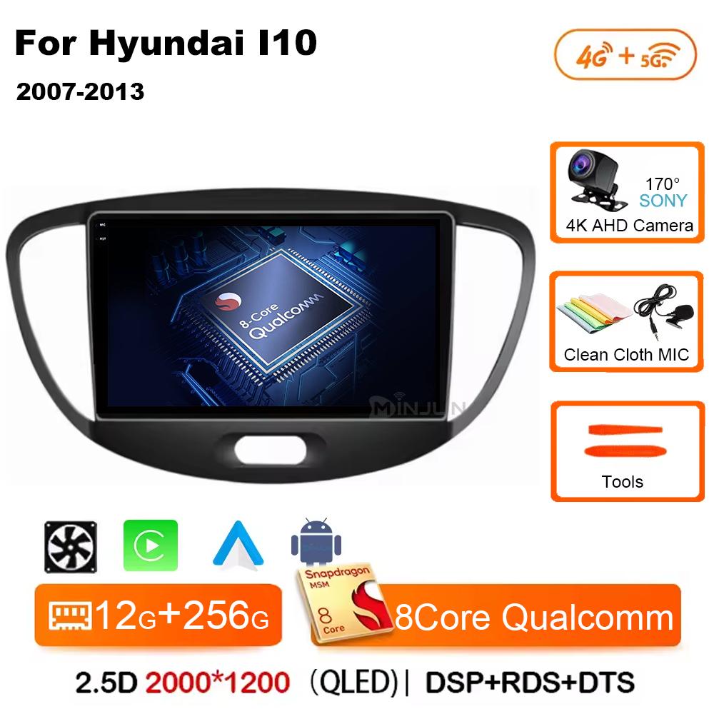 Android 14 CarPlay Auto Qualcomm Car Radio For Hyundai i10 2007 2008 2009 2010 2011 2012 2013 GPS Multimedia Playerstereo