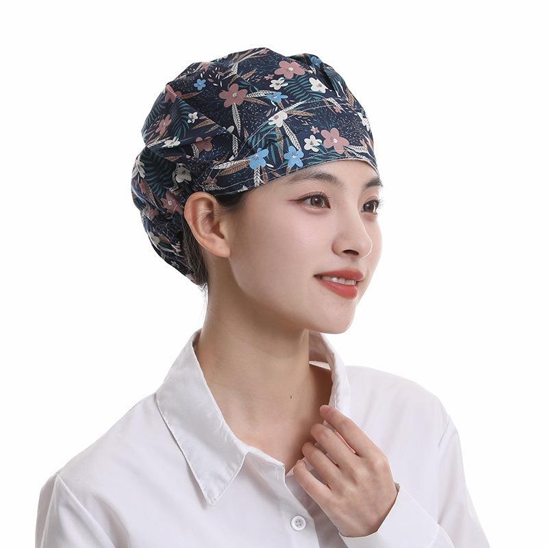 Printed Polyester Cotton Bouffant Scrub Caps Breathable Lightweight for Catering Chef Food Service Staff Work Use