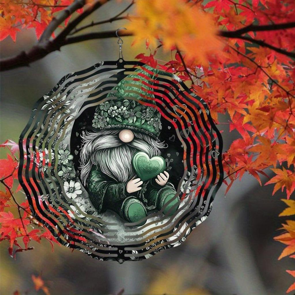 2D Metal Wind Spinner Winter Gnome with Heart Holiday Decor for Christmas Thanksgiving Housewarming Gift Rustic Outdoor Art for Garden Patio