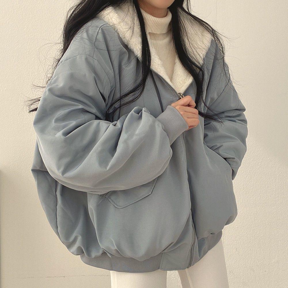 Winter Two Sided Plush Cotton Jacket for Women Loose Hooded with Thick Plush Coat for Women