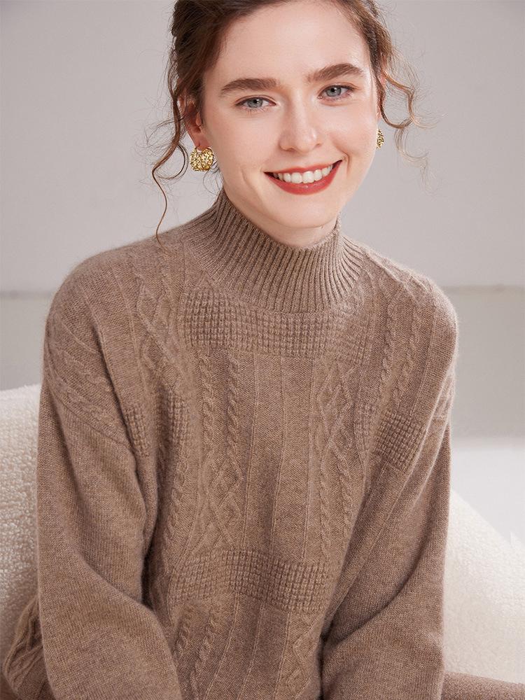 Cozy Cashmere Women's Sweater - Half-High Collar, Thick Knit for Autumn/Winter