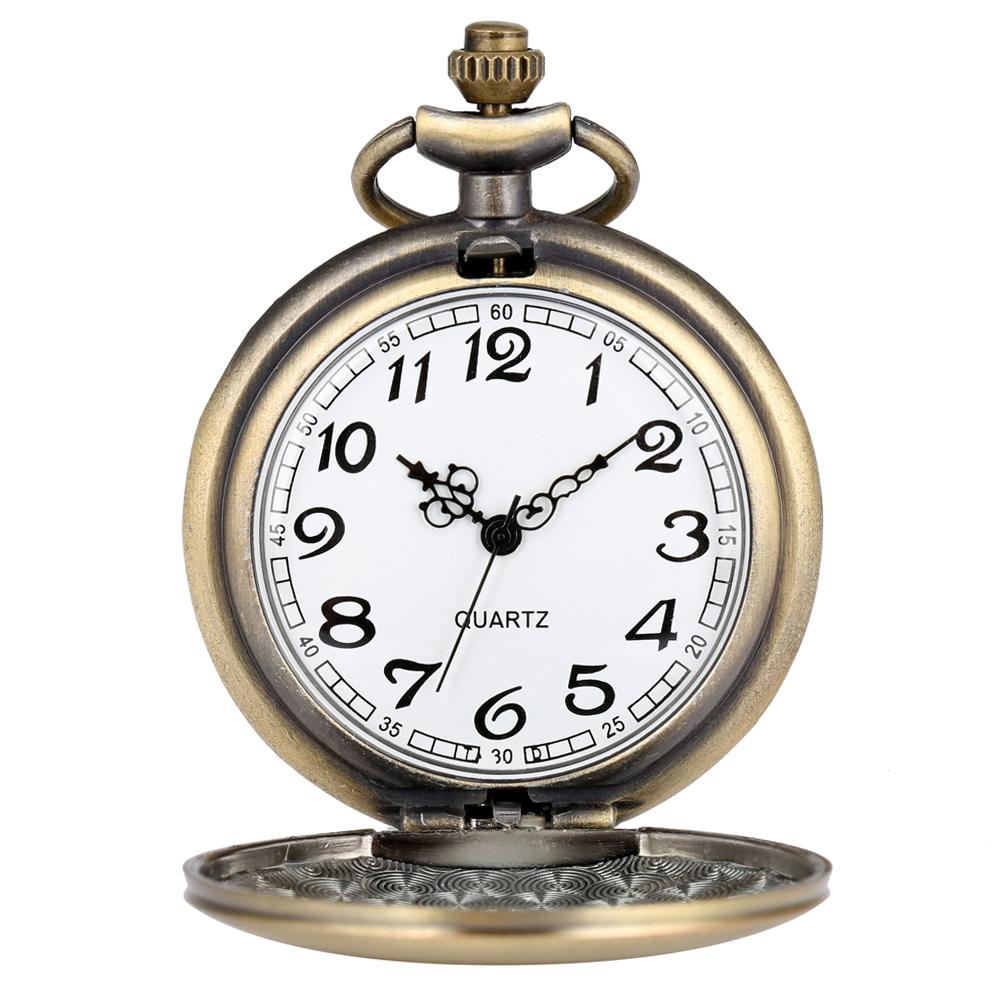 Vintage Bronze Hollow Number Pocket Watch Quartz Necklace Pendant Clock Vintage Timepiece Gift for Collectors