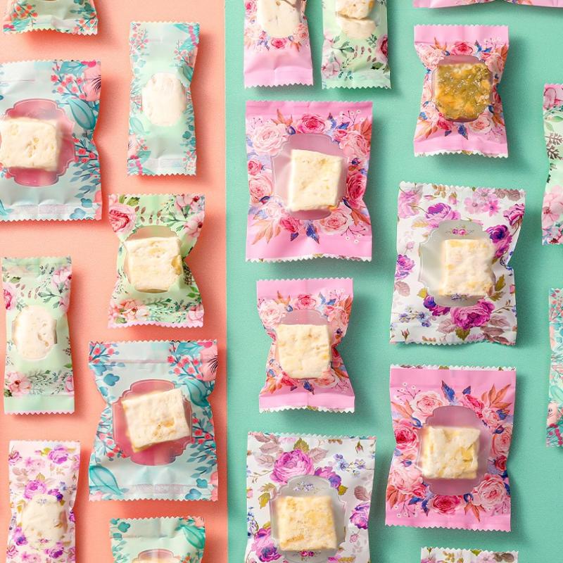 100Pcs Floral Cookie Bag Candy Wrapper Pastry Bag Homemade Handmade Biscuit Plastic Packing For Wedding Party Kitchen