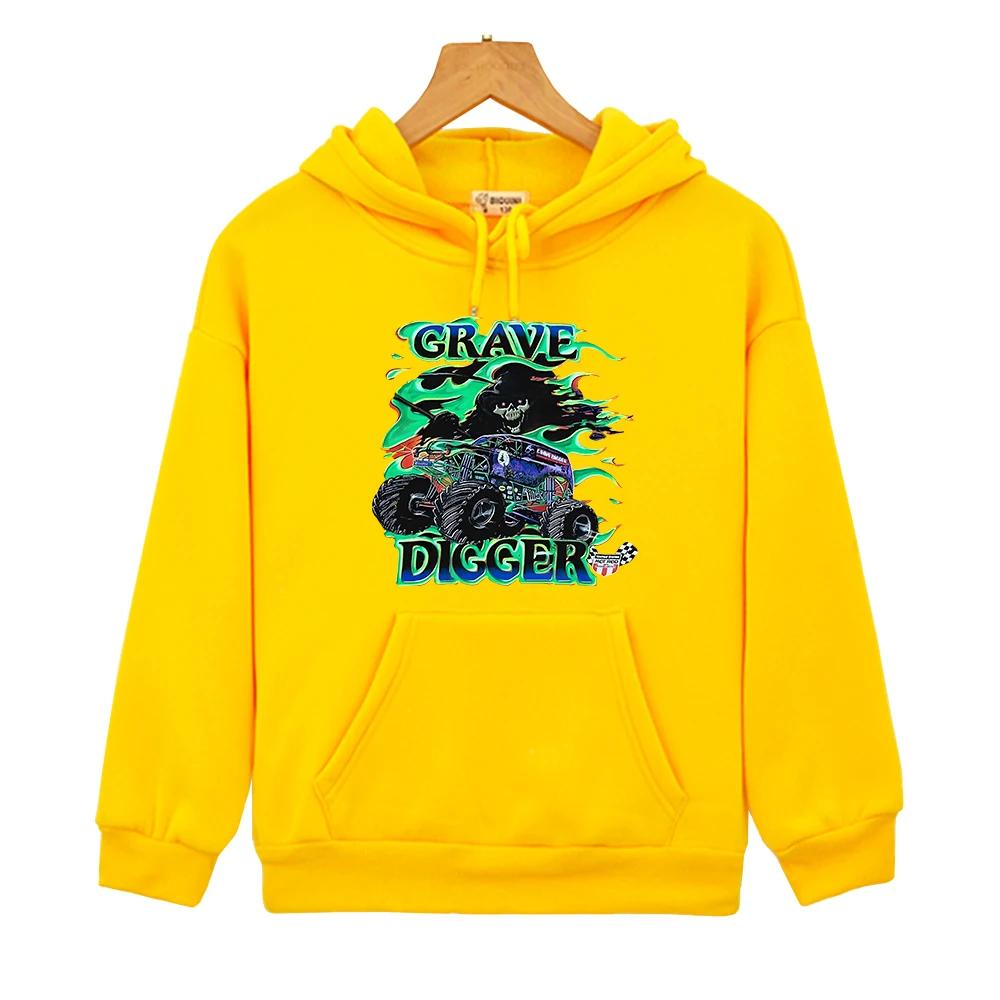 Grave Digger Cartoon Hoodies Comfortable Casual Boys/Girls Sweatshirts with Hooded Long Sleeve Children Casual Pullovers Pocket