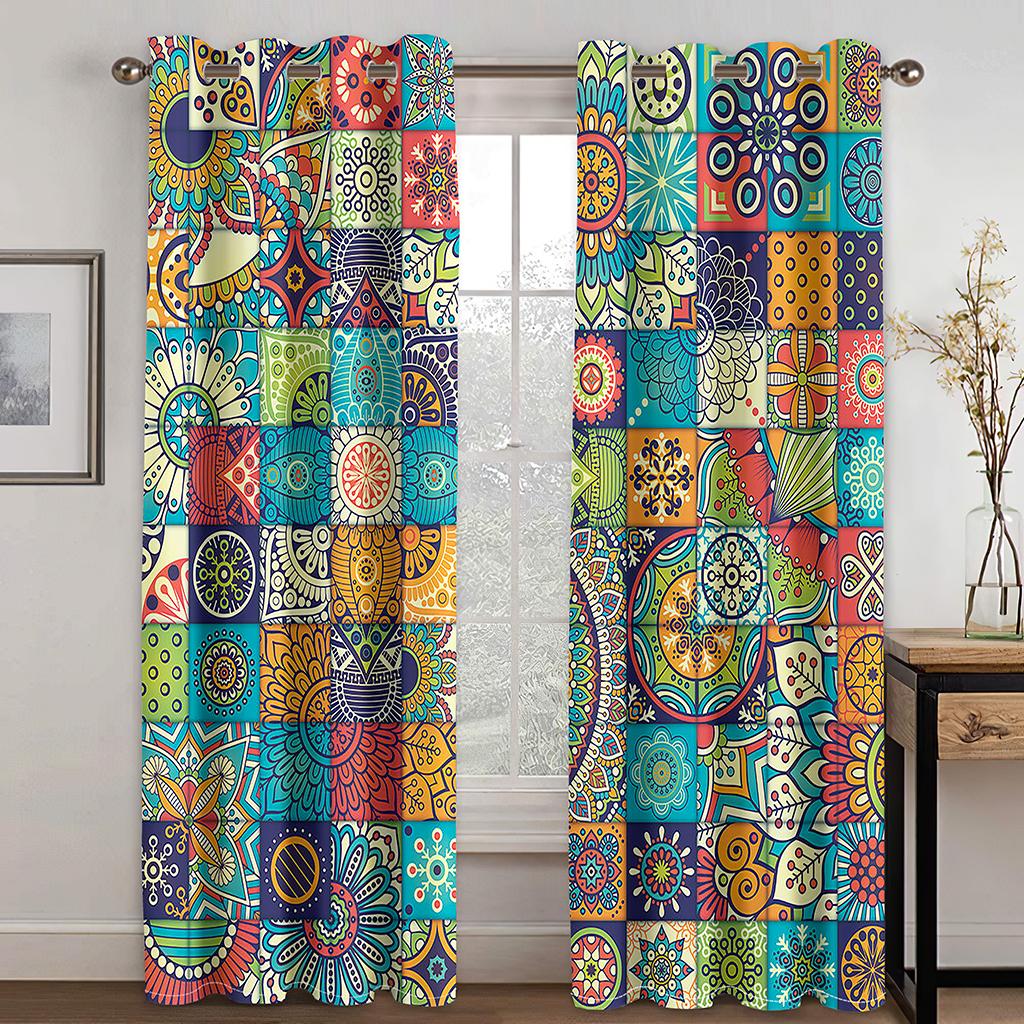 Baroque Abstract Geometric Bohemia BohoWindow Curtains Blinds for Kids Living Room Bedroom Kitchen Door Home Decor 2Pcs Bothroom