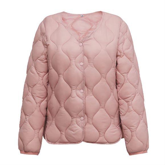2026 Women's V-neck Geometric Down Cotton Jacket, Short Slimming Style for Autumn and Winter.