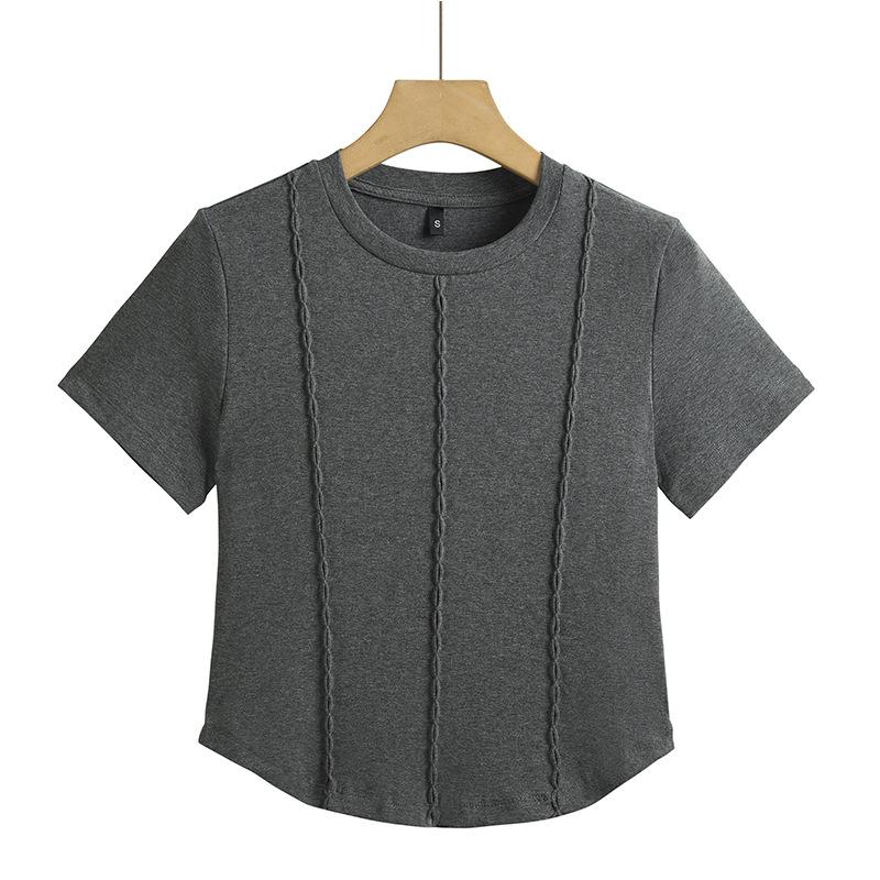 

Лето 2024, новая рубашка с короткими рукавами и круглым вырезом, футболка Lotus Joint, майка с половиной рукавов, короткая модель с высокой талией, тонкая, модная и спортивная XXXL темно-серого