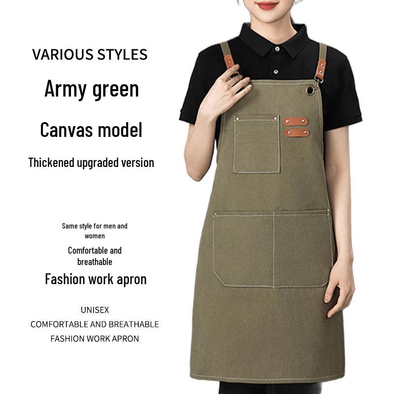 Customized Canvas Apron with Thick Shoulder Strap for Cafes and Milk Tea Shops