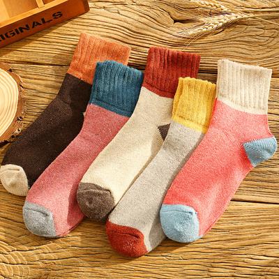 5/10 Paare Damen Winter Colorblock Wollsocken Verdickt Schlingenschur Masche Warm Handtuchsohle Vintage Lässig Vielseitig Alltags socken