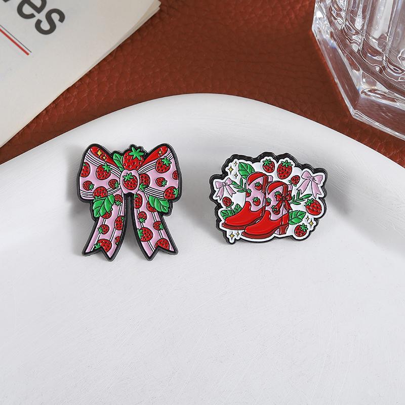 Strawberry Bow Enamel Pins Custom Red High Heels Brooches Lapel Badges Clothes Funny Jewelry Gift for Friends
