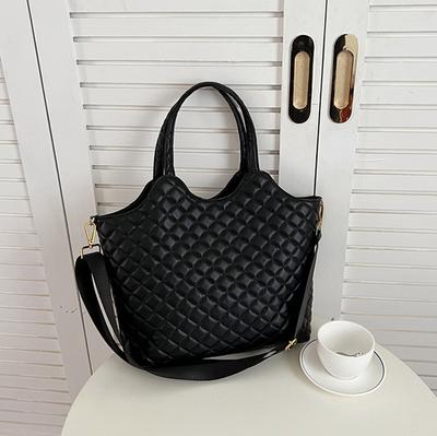 Bolsa Tote Feminina Nova Grande Capacidade Versátil Diamante Preto Bolsa Grande Ombro Mão Transversal Tendência