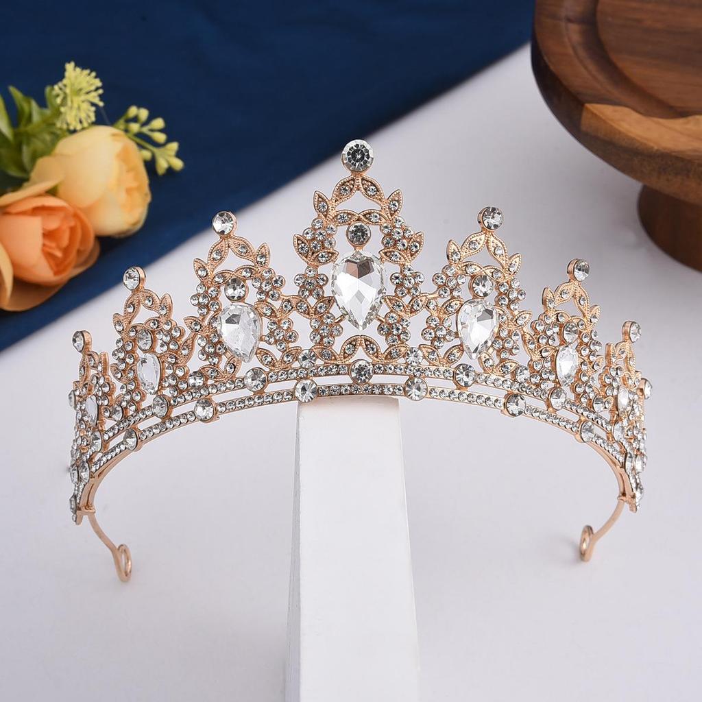 Elegant Blue Diamond Princess Crown Rhinestone Headband – Korean Style Crystal Wedding Accessory