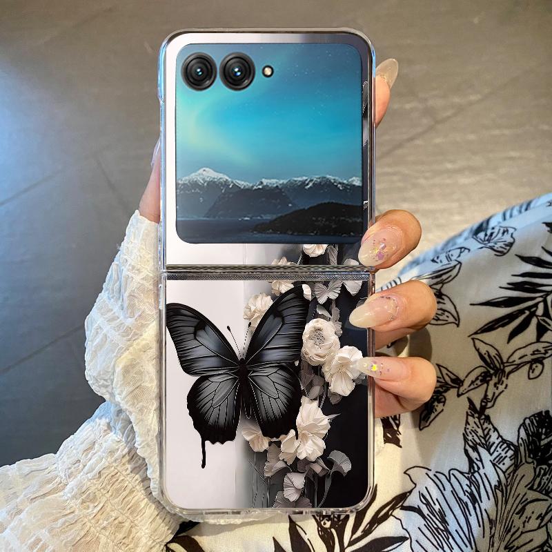 

Butterfly Flowers Pattern Phone Case For Motorola Razr 60 Ultra Razr 50 40 Ultra 60 50 40 Clear Shockproof Hard PC Folding Cover Motorola Razr 40 Ultra