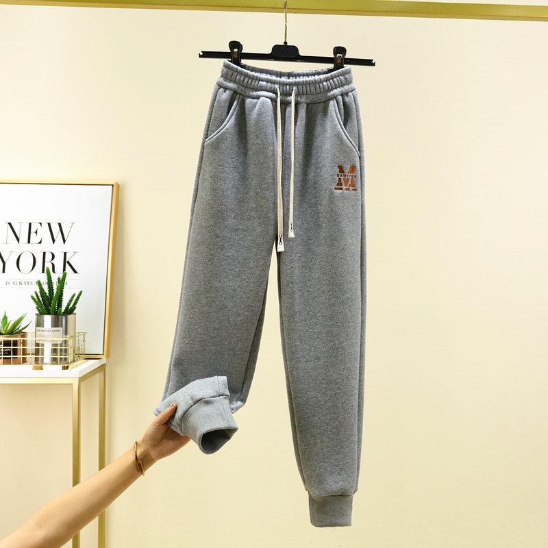 2023 Herbst/Winter Samt Verdickte Knöchel Sport Slim-Fit Hose - Damen Locker Bestickte Harem Jogginghose, Koreanischer Stil