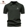 Camel Summer Embroidery Large Pineapple Pattern Woolen Polo Sweater for Men's Business, Seagull Collar, Men's Short Sleeve Sweater